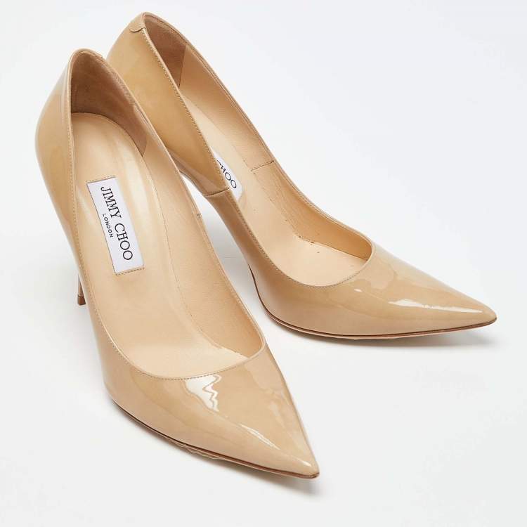 Pre Owned Jimmy Choo Beige Patent Leather Abel Pointed Toe Pumps Size 41.5