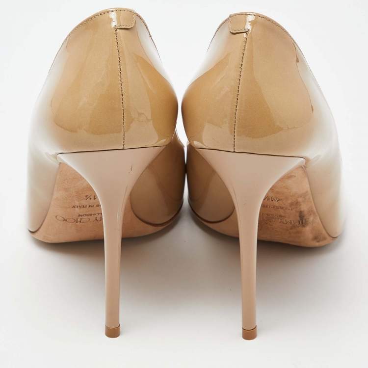 Pre Owned Jimmy Choo Beige Patent Leather Abel Pointed Toe Pumps Size 41.5
