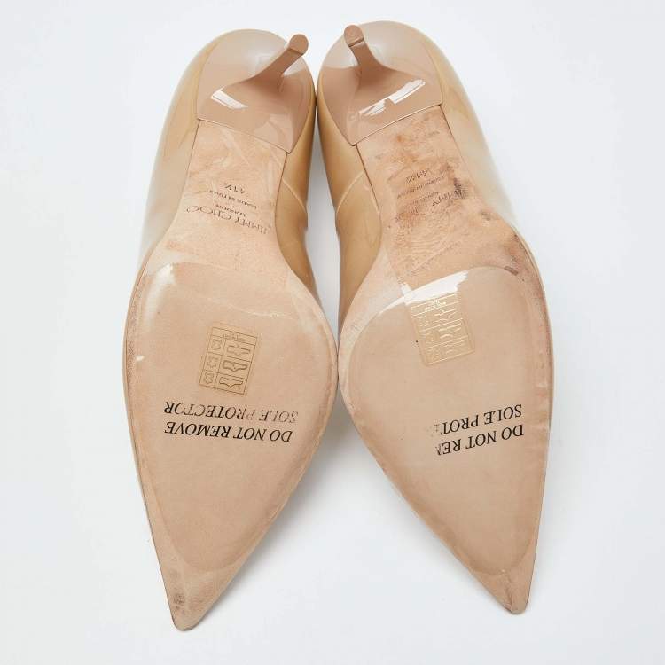 Pre Owned Jimmy Choo Beige Patent Leather Abel Pointed Toe Pumps Size 41.5