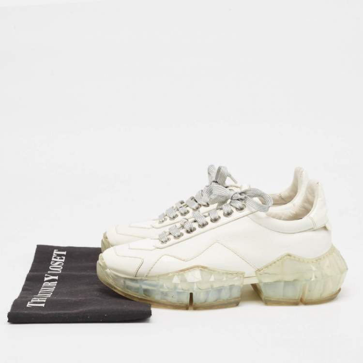 Pre Owned Jimmy Choo White Leather  Diamond Sneakers Size 37