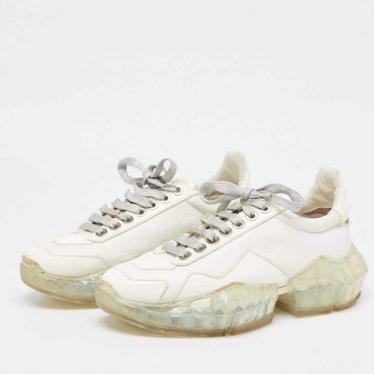 Pre Owned Jimmy Choo White Leather  Diamond Sneakers Size 37