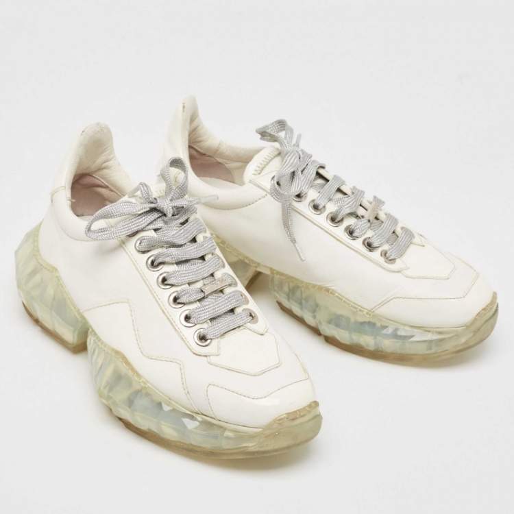 Pre Owned Jimmy Choo White Leather  Diamond Sneakers Size 37