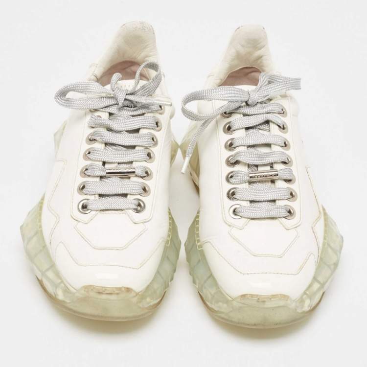 Pre Owned Jimmy Choo White Leather  Diamond Sneakers Size 37