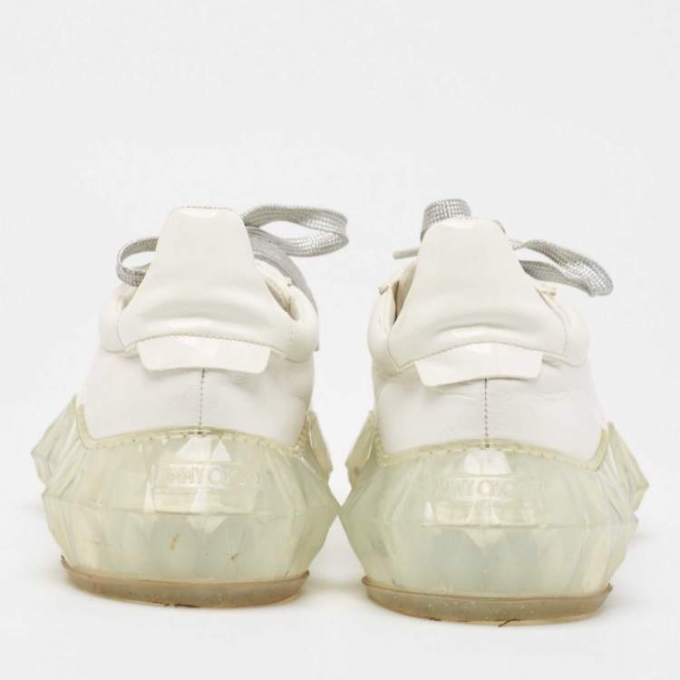 Pre Owned Jimmy Choo White Leather  Diamond Sneakers Size 37