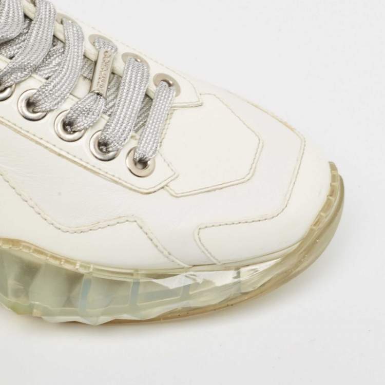 Pre Owned Jimmy Choo White Leather  Diamond Sneakers Size 37