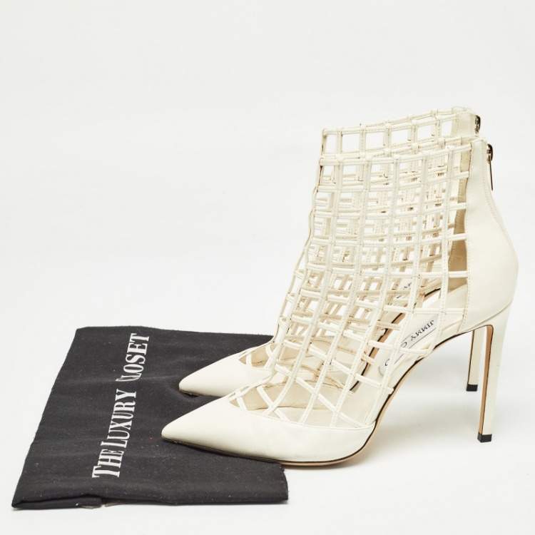مملوكة مسبقًا Jimmy Choo White Leather Sheldon Cage Pumps Size 41