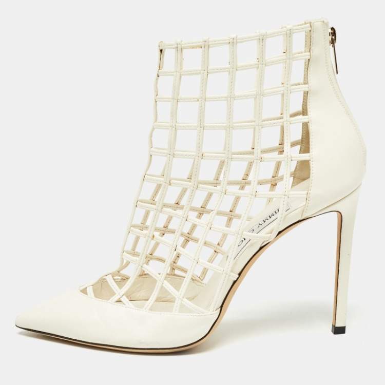 مملوكة مسبقًا Jimmy Choo White Leather Sheldon Cage Pumps Size 41