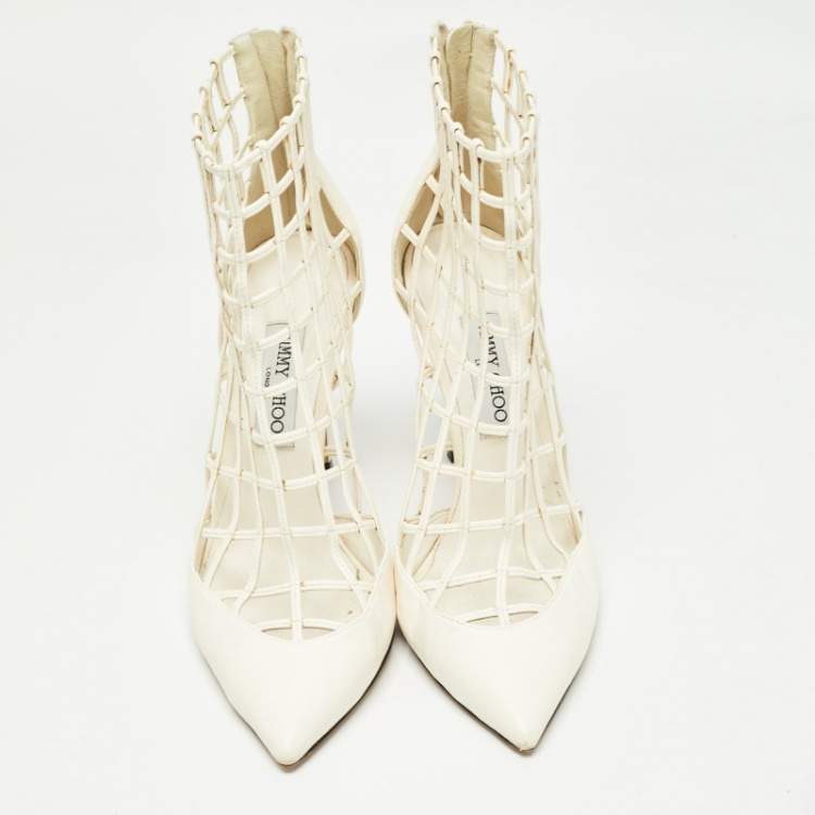 مملوكة مسبقًا Jimmy Choo White Leather Sheldon Cage Pumps Size 41