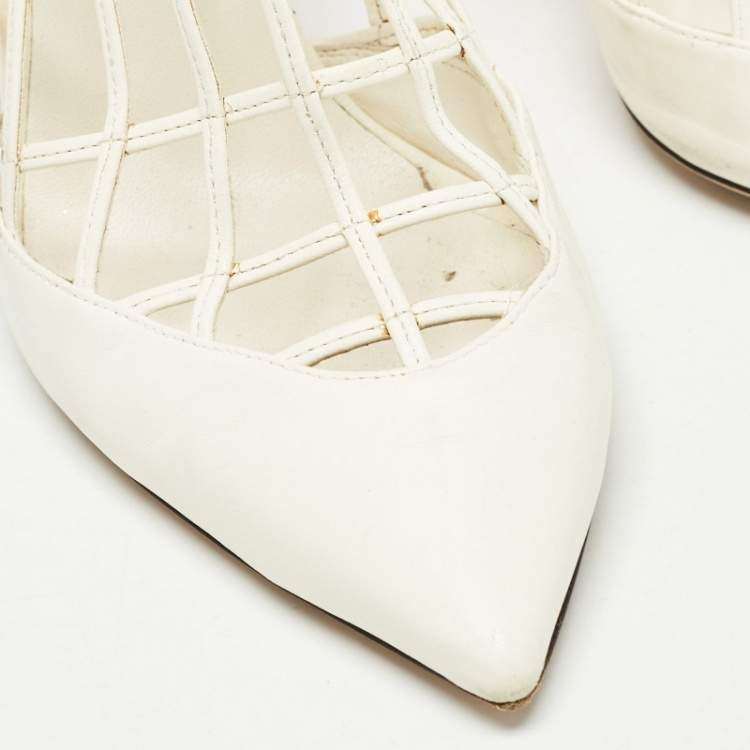 مملوكة مسبقًا Jimmy Choo White Leather Sheldon Cage Pumps Size 41