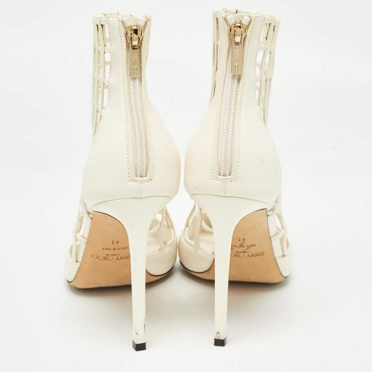 مملوكة مسبقًا Jimmy Choo White Leather Sheldon Cage Pumps Size 41