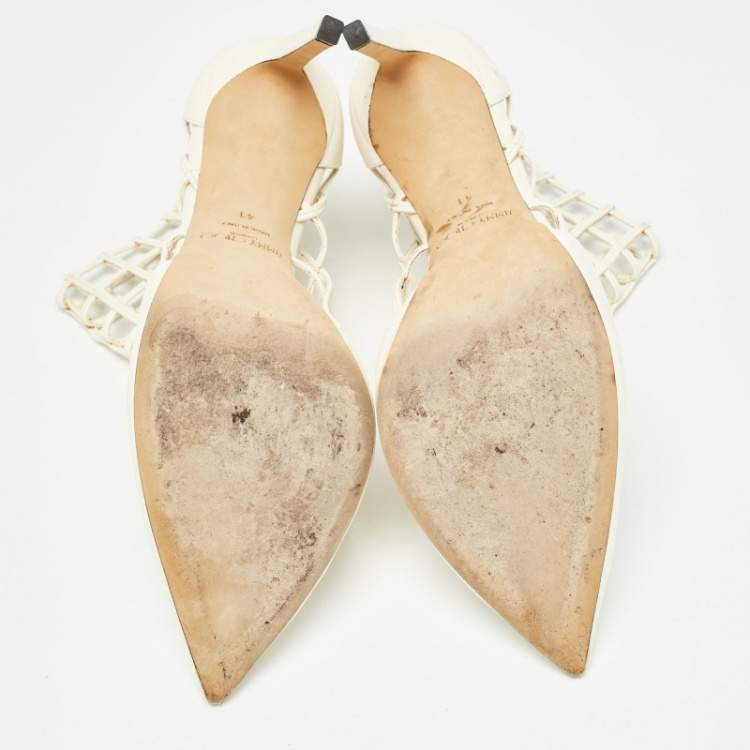مملوكة مسبقًا Jimmy Choo White Leather Sheldon Cage Pumps Size 41