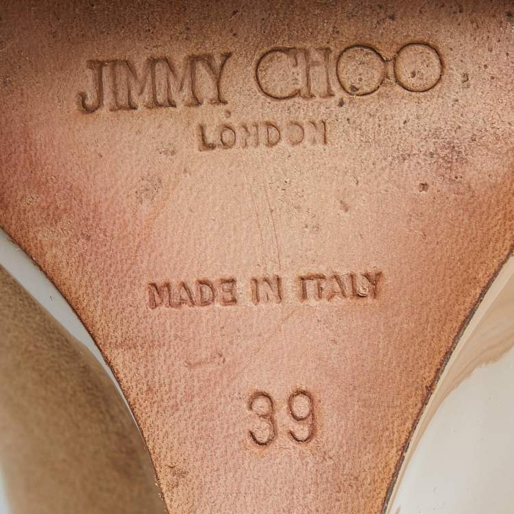 Pre Owned Jimmy Choo Beige Suede and Patent Leather Baxen Wedge Peep Toe Pumps Size 39
