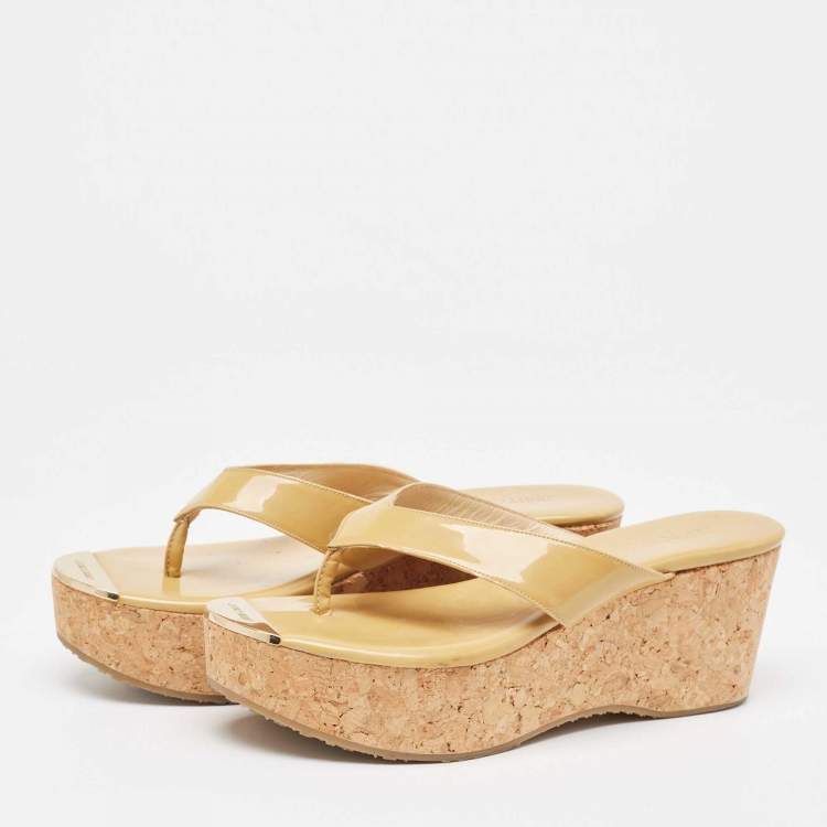 Pre Owned Jimmy Choo Beige Patent Prima Sandals Size 39