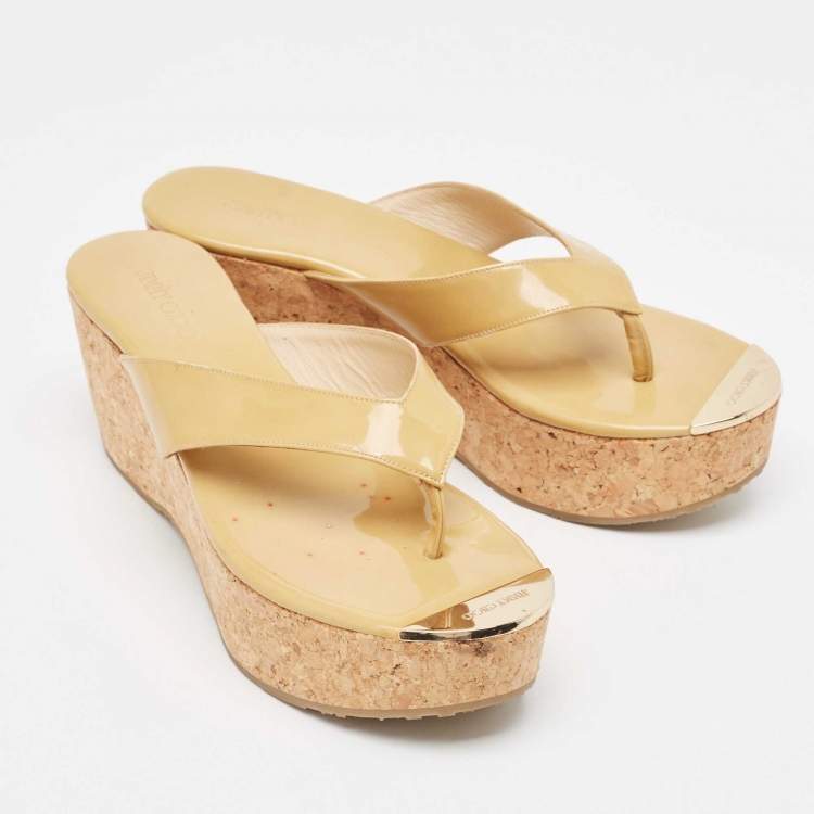 Pre Owned Jimmy Choo Beige Patent Prima Sandals Size 39