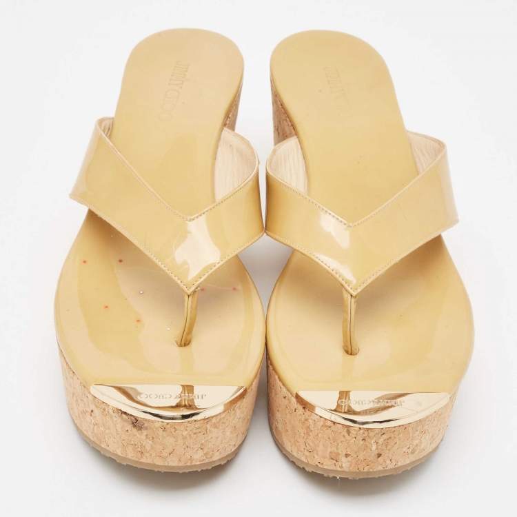 Pre Owned Jimmy Choo Beige Patent Prima Sandals Size 39