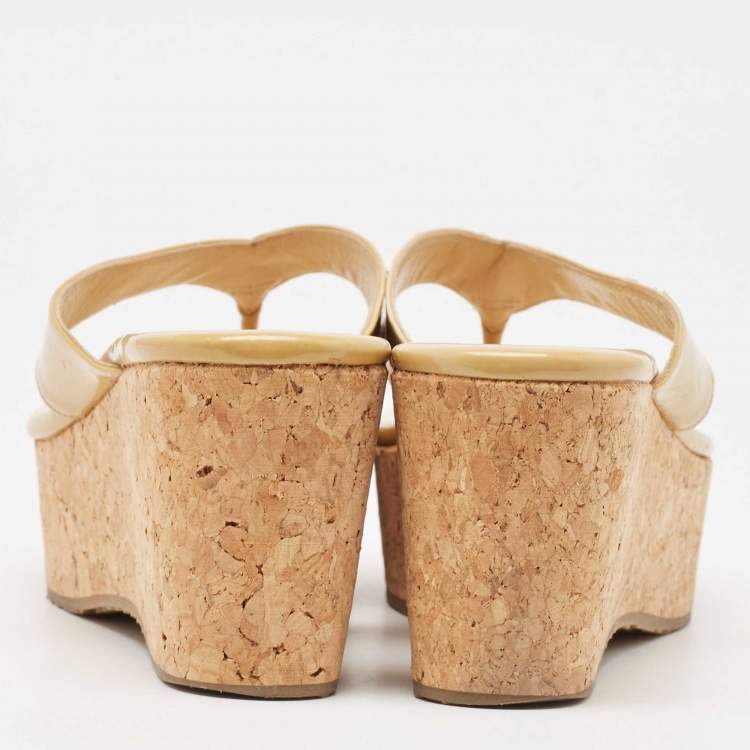 Pre Owned Jimmy Choo Beige Patent Prima Sandals Size 39