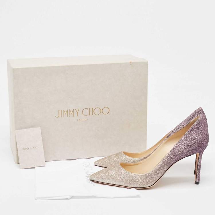 Pre Owned Jimmy Choo Ombre Purple/Silver Glitter Romy Pumps Size 38.5