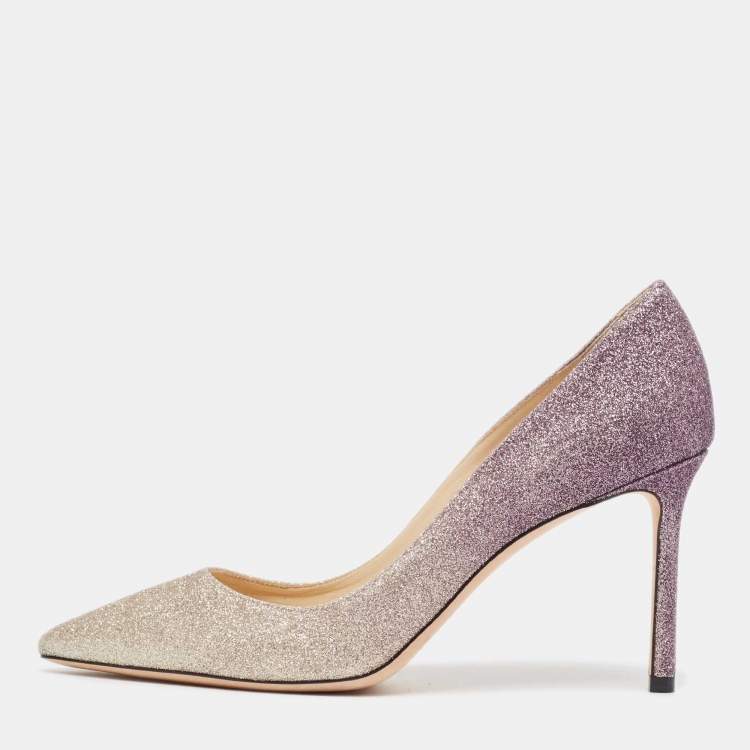 Pre Owned Jimmy Choo Ombre Purple/Silver Glitter Romy Pumps Size 38.5
