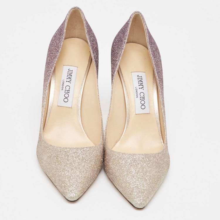 Pre Owned Jimmy Choo Ombre Purple/Silver Glitter Romy Pumps Size 38.5
