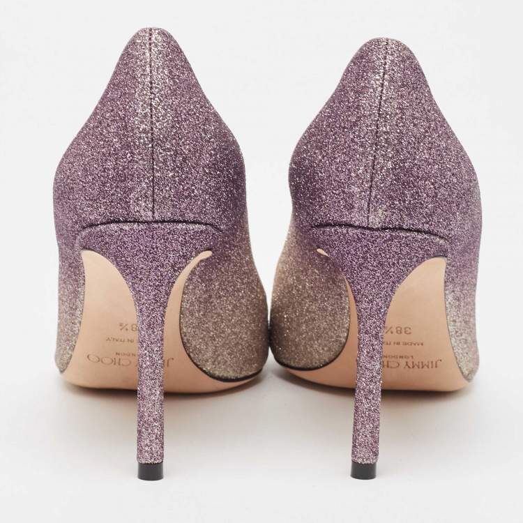 Pre Owned Jimmy Choo Ombre Purple/Silver Glitter Romy Pumps Size 38.5