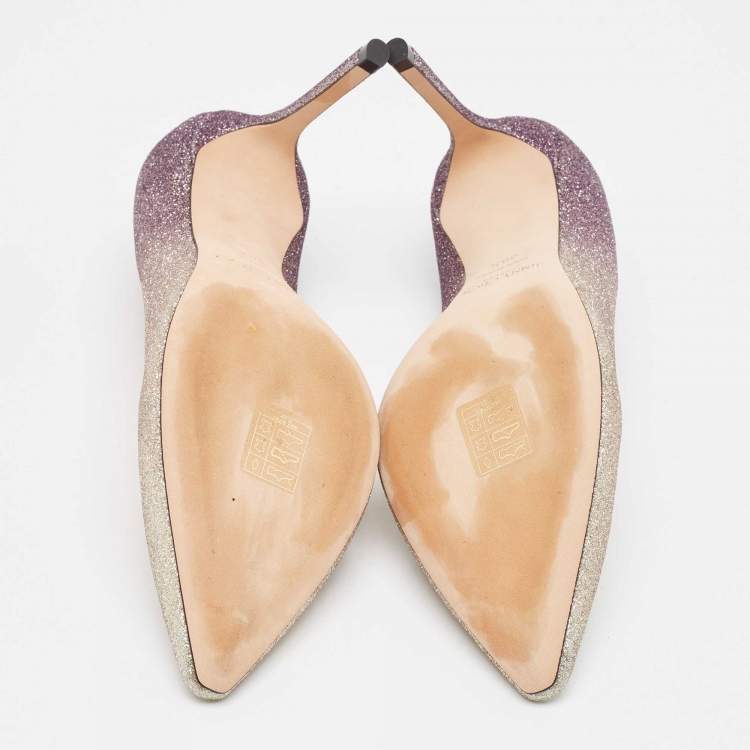 Pre Owned Jimmy Choo Ombre Purple/Silver Glitter Romy Pumps Size 38.5