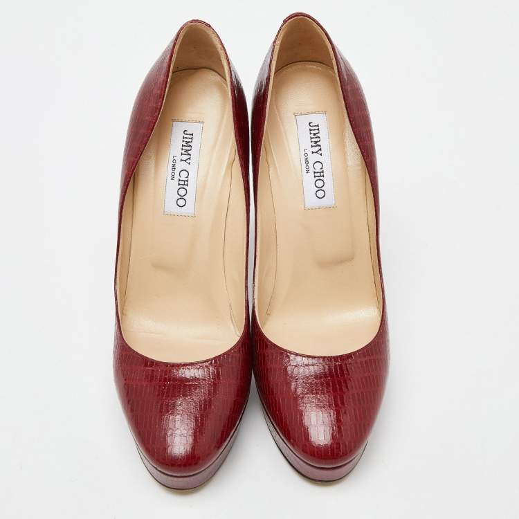 Pre Owned Jimmy Choo Red Lizard Embossed Leather Cosmic Pumps Size 39.5