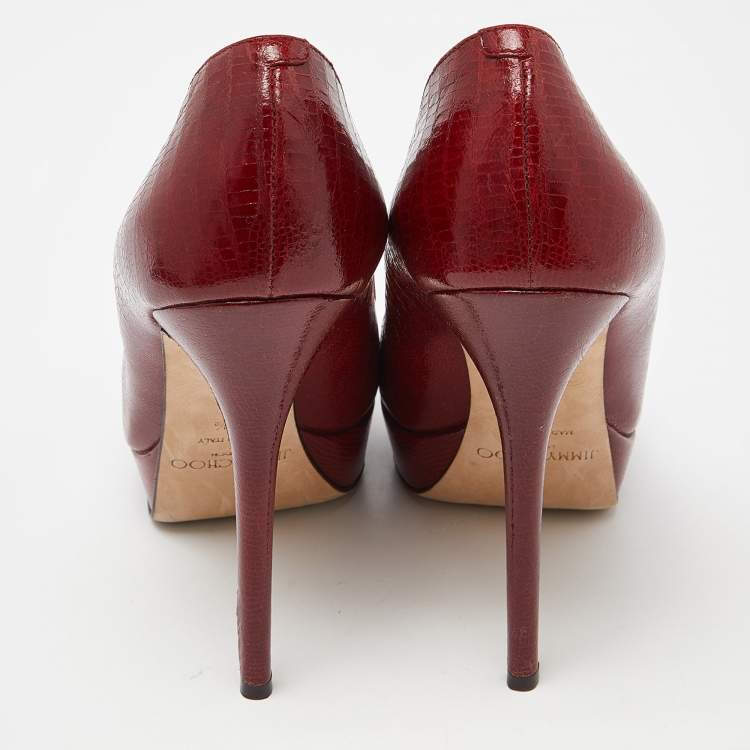 Pre Owned Jimmy Choo Red Lizard Embossed Leather Cosmic Pumps Size 39.5