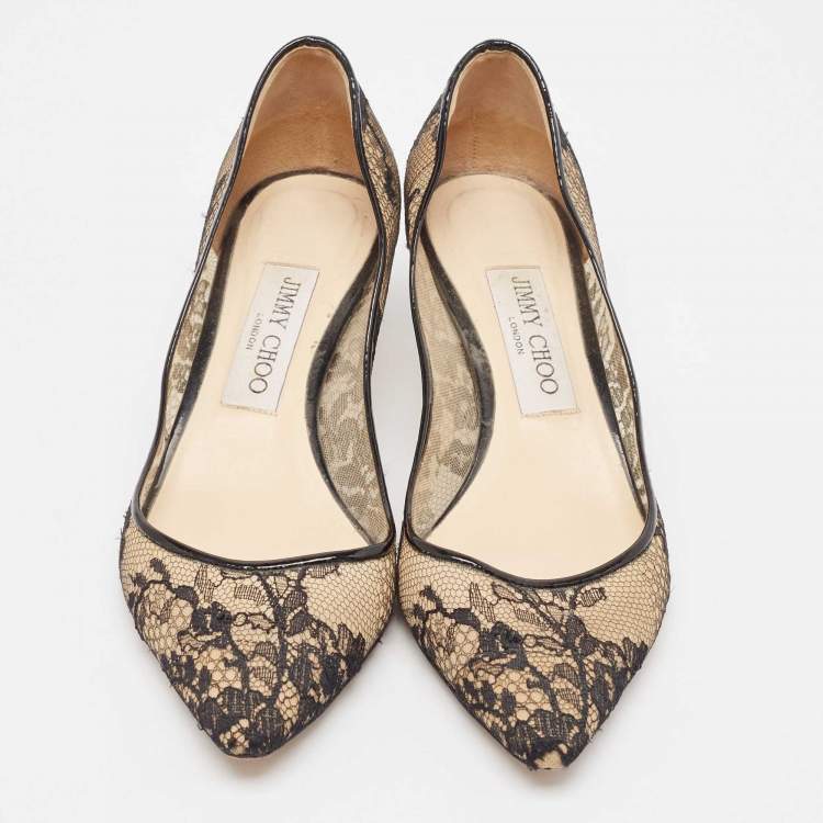 Pre Owned Jimmy Choo Black Lace Romy Pumps Size 37
