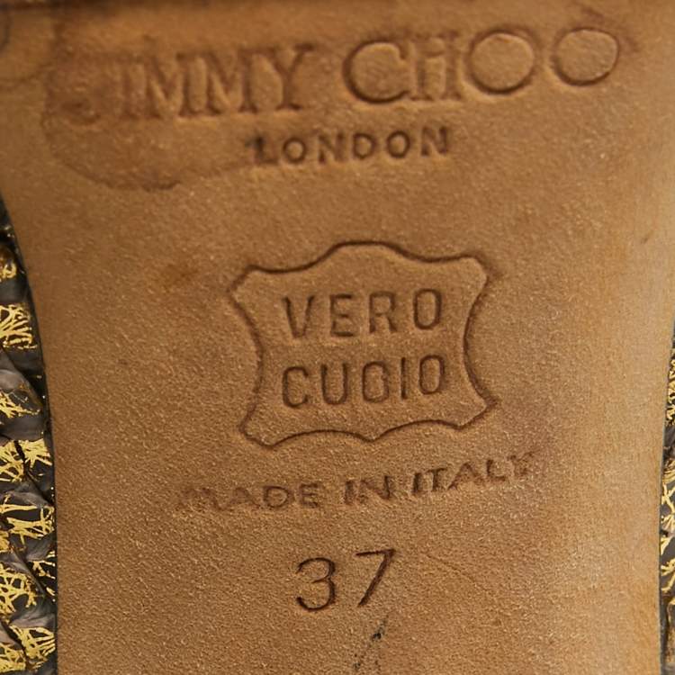Pre Owned Jimmy Choo Gold Python Leather Knee Length Boots Size 37