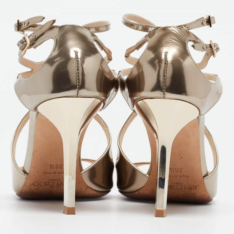 Pre Owned Jimmy Choo Gold Leather Lance Strappy Sandals Size 38.5