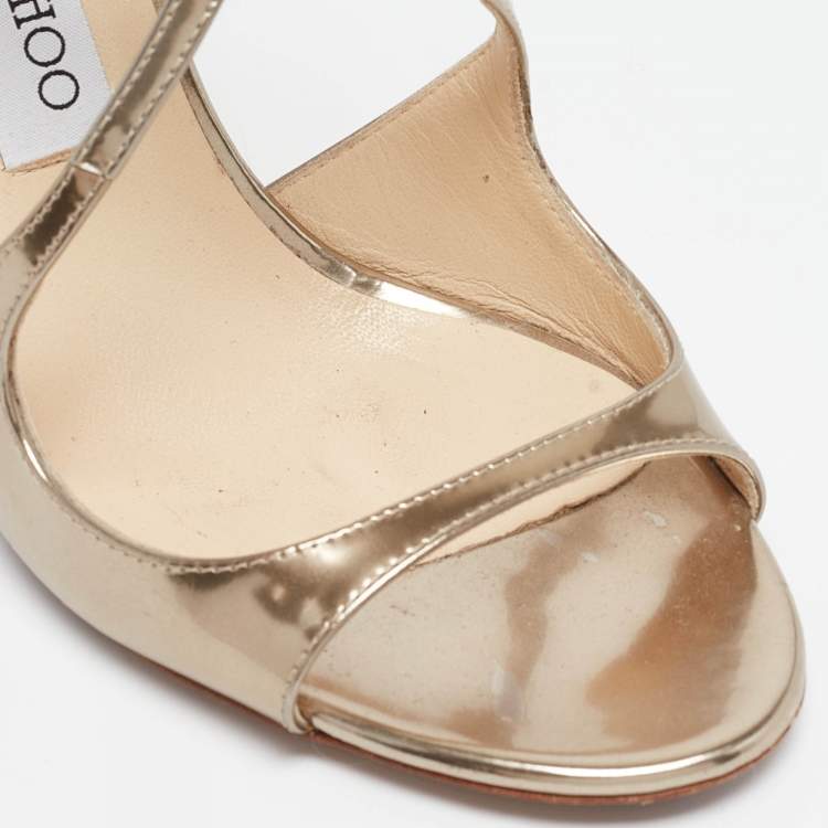 Pre Owned Jimmy Choo Gold Leather Lance Strappy Sandals Size 38.5