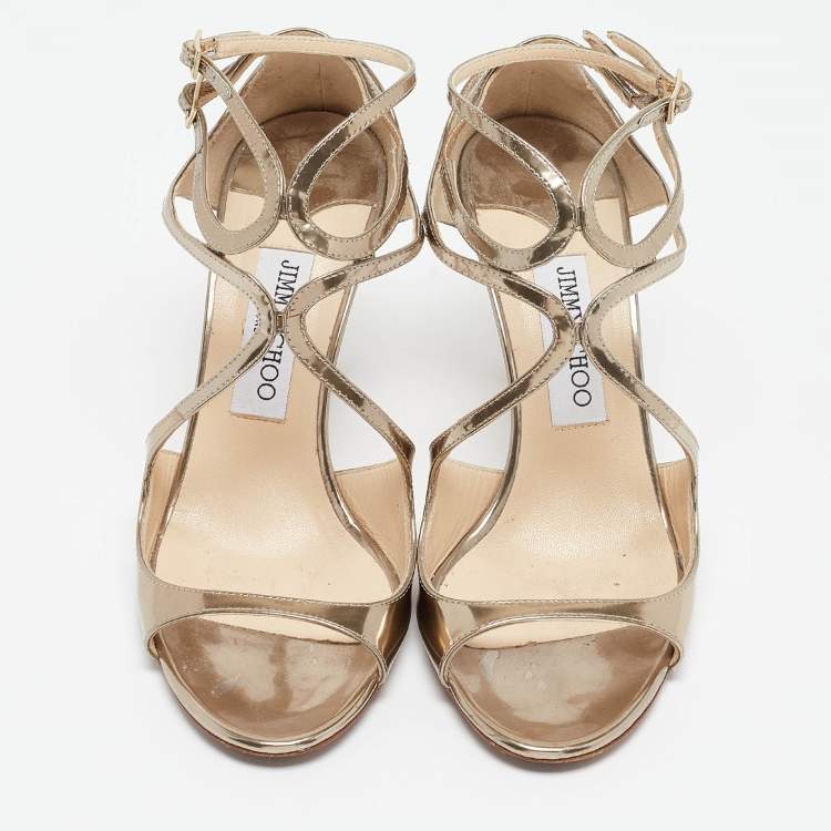 Pre Owned Jimmy Choo Gold Leather Lance Strappy Sandals Size 38.5