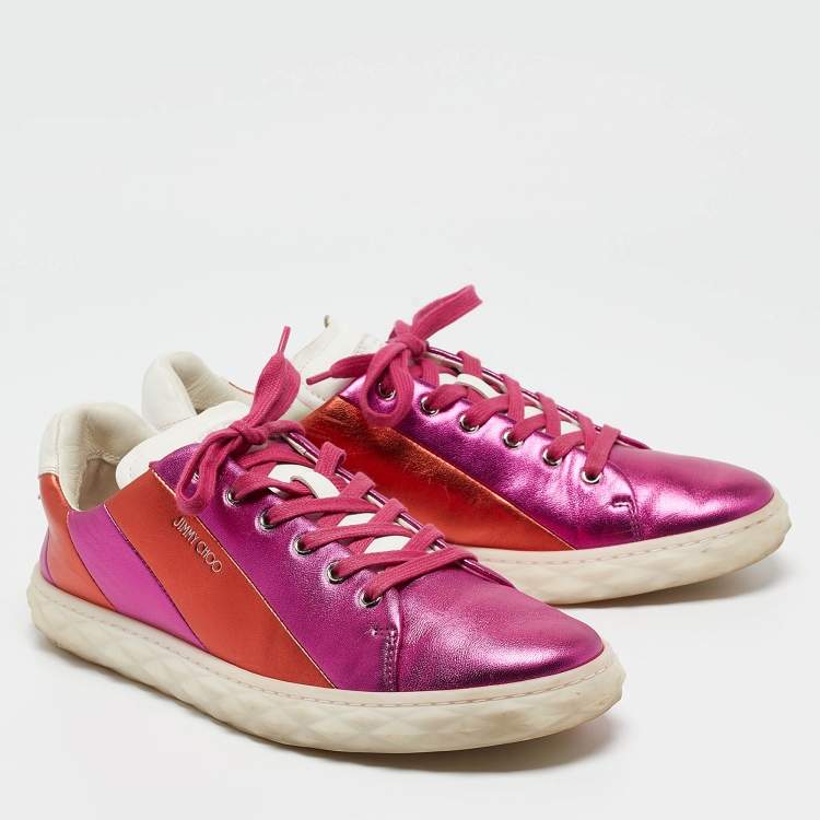 Pre Owned Jimmy Choo Multicolor Leather Diamond Sneakers Size 42