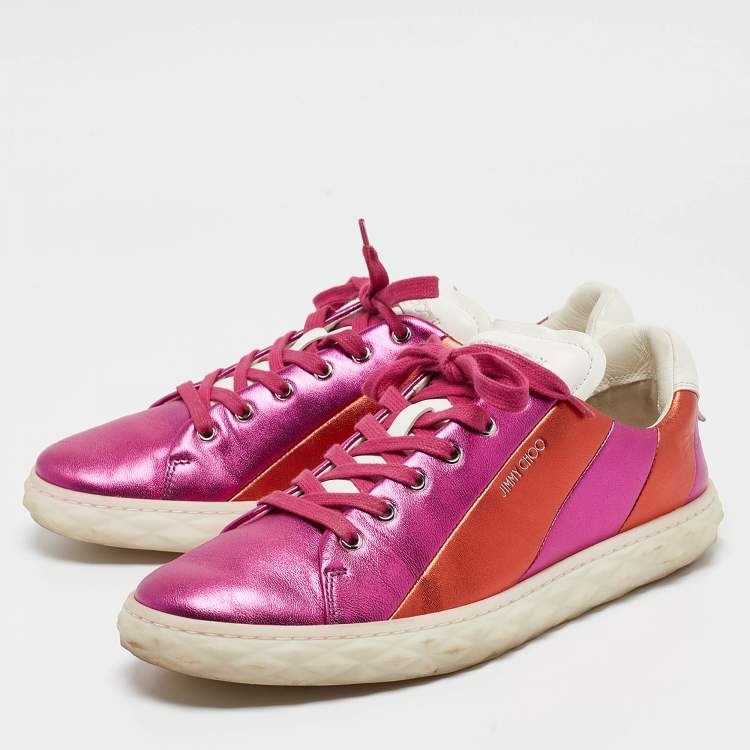 Pre Owned Jimmy Choo Multicolor Leather Diamond Sneakers Size 42