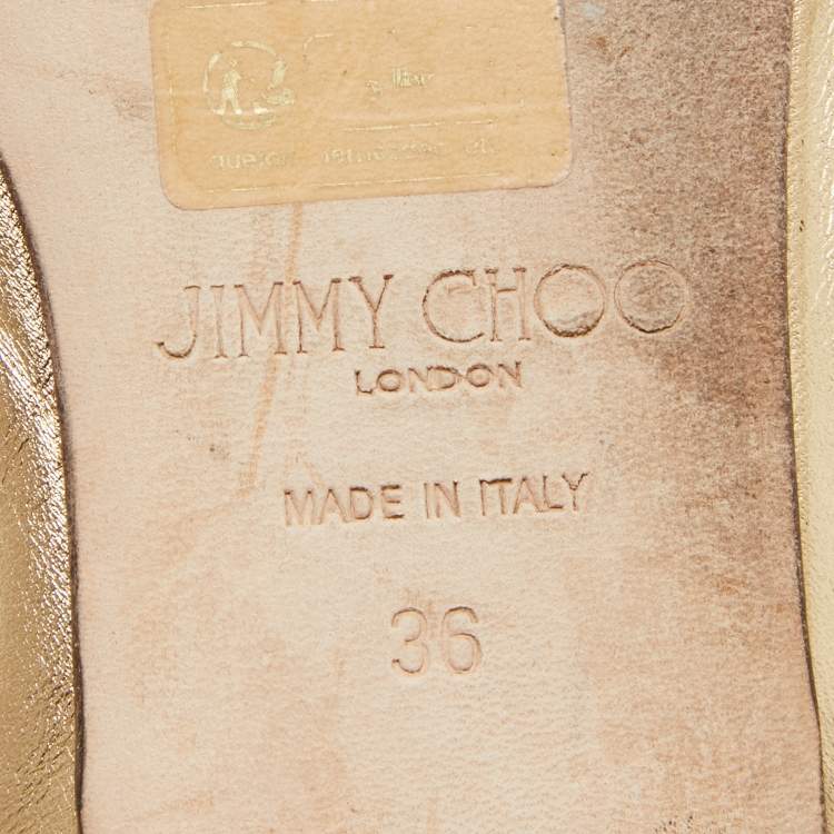 Pre Owned Jimmy Choo Gold Leather Ballet Flats Size 36