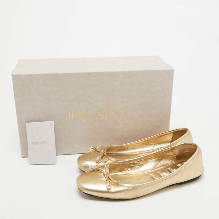 Pre Owned Jimmy Choo Gold Leather Ballet Flats Size 36