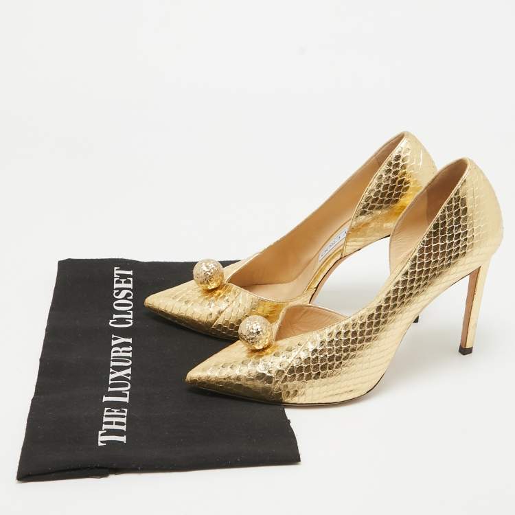 Pre Owned Jimmy Choo Gold Embossed Python Sadira Pumps Size 38.5