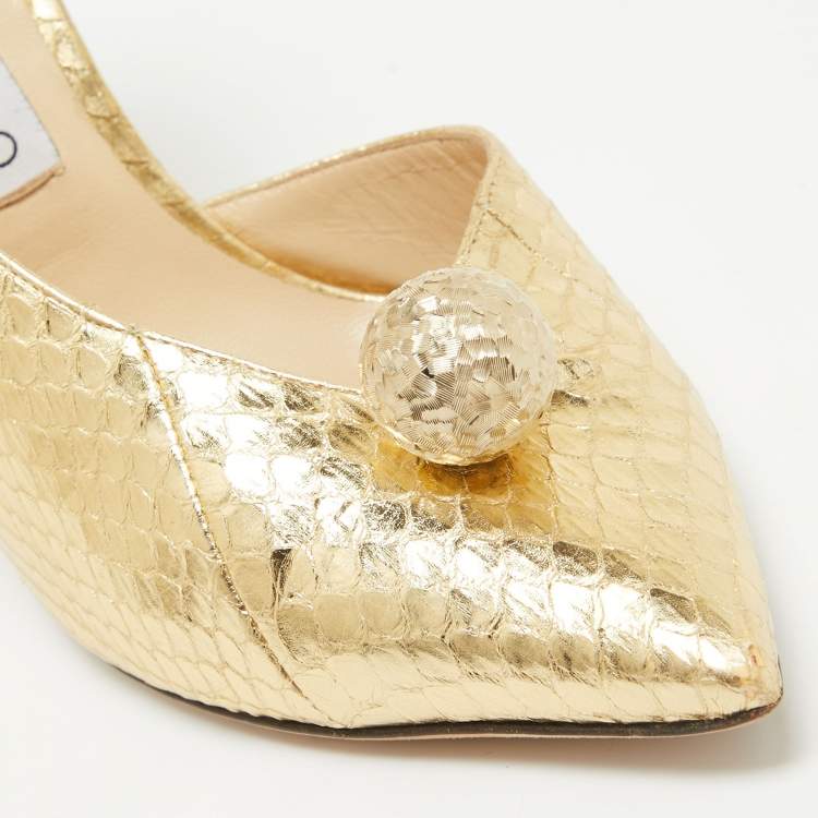 Pre Owned Jimmy Choo Gold Embossed Python Sadira Pumps Size 38.5