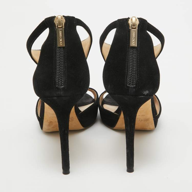 Pre Owned Jimmy Choo Black Suede Lana T Strap Sandals Size 36
