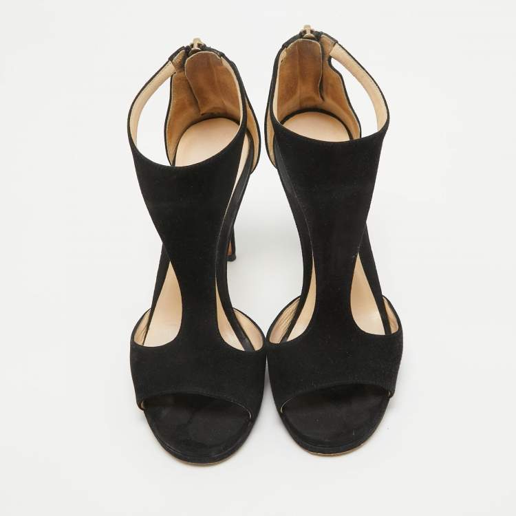 Pre Owned Jimmy Choo Black Suede Lana T Strap Sandals Size 36