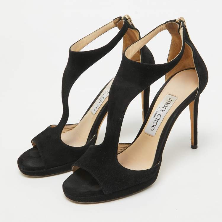 Jimmy Choo Black Suede Lana T Strap Sandals Size 36 Jimmy