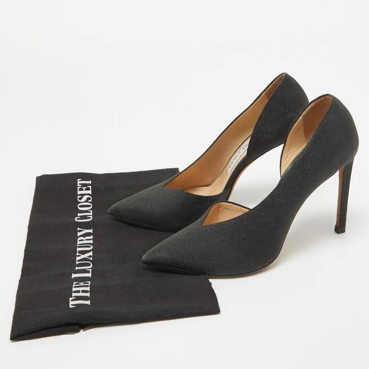 Pre Owned Jimmy Choo Black Glitter Sophia Pumps Size 36.5