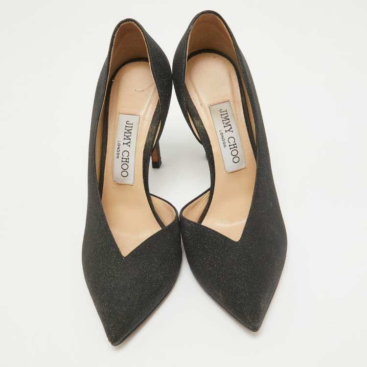 Pre Owned Jimmy Choo Black Glitter Sophia Pumps Size 36.5