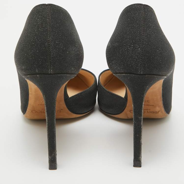Pre Owned Jimmy Choo Black Glitter Sophia Pumps Size 36.5