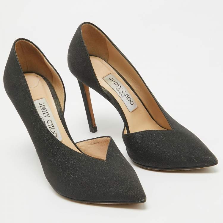 Pre Owned Jimmy Choo Black Glitter Sophia Pumps Size 36.5
