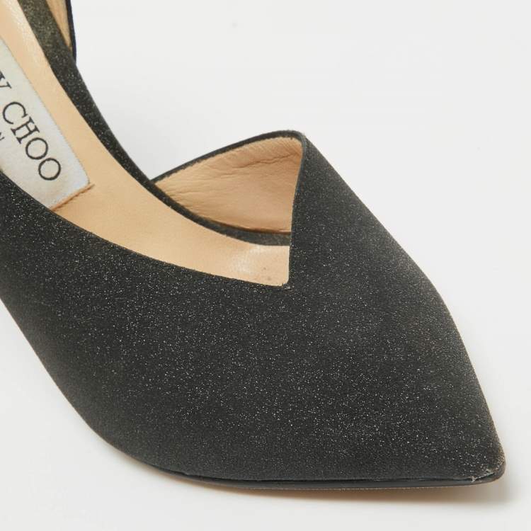Pre Owned Jimmy Choo Black Glitter Sophia Pumps Size 36.5