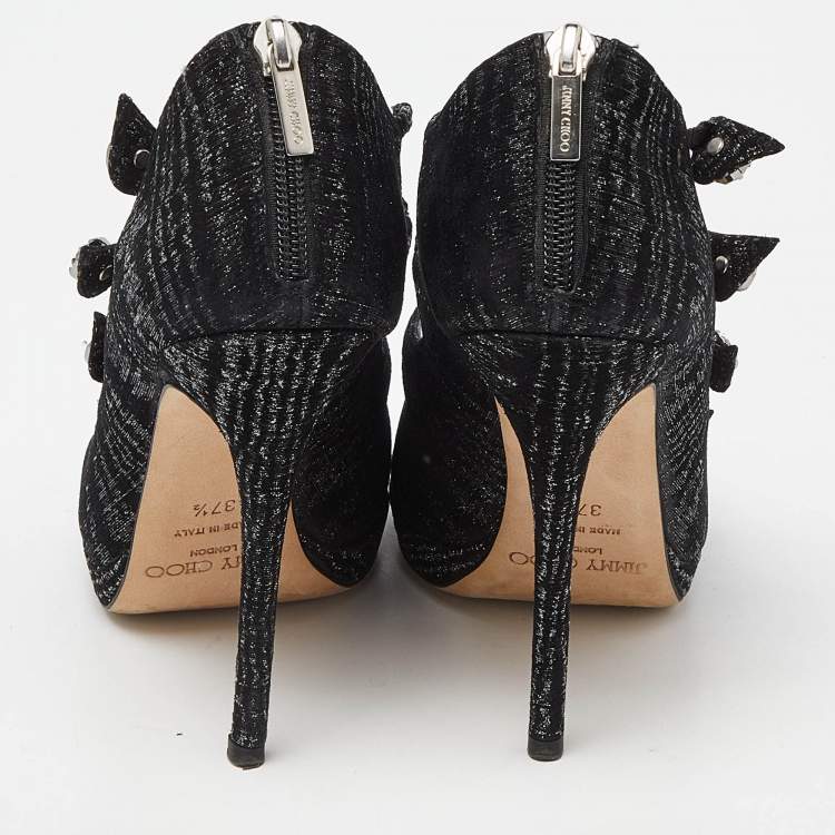 Pre Owned Jimmy Choo Black Lurex Fabric Platform Strap Sandals Size 37.5
