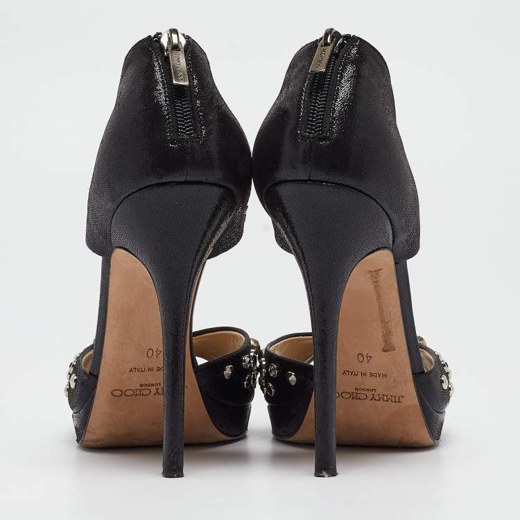 Pre Owned Jimmy Choo Black Nubuck Leather  Ankle Strap Sandals Size 40