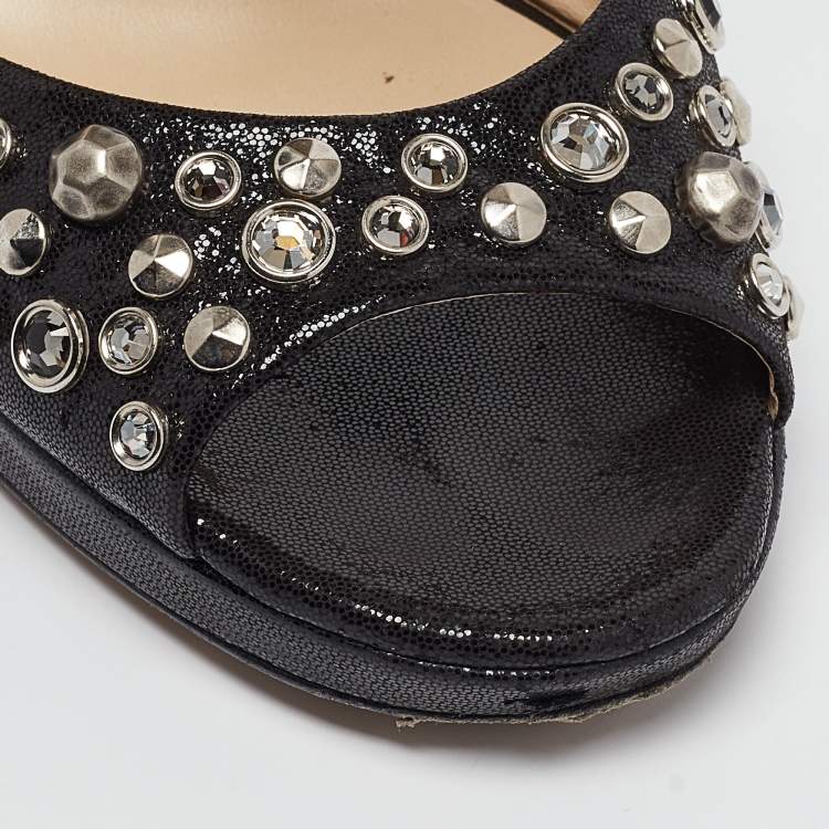 Pre Owned Jimmy Choo Black Nubuck Leather  Ankle Strap Sandals Size 40