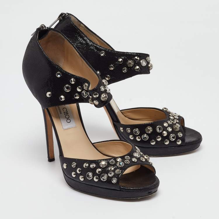 Pre Owned Jimmy Choo Black Nubuck Leather  Ankle Strap Sandals Size 40